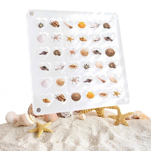 ADruer Acrylic Magnetic Seashell Display Box, Clear Acrylic Shadow Storage Box Display Case Decorative, 36/64/100 Grids Acrylic Magnetic Organizer Box for Bead, Nail, Jewelry (64 Grids, Heart)