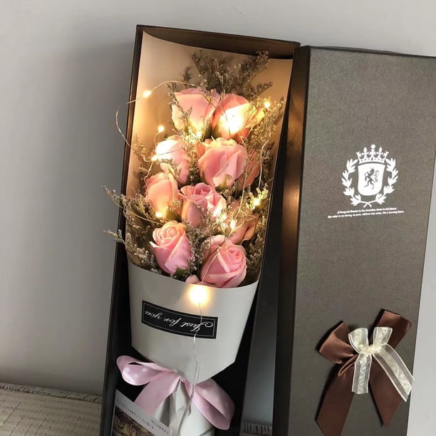 Caja de regalo de flores de jabón Regalo de San Valentín Regalo de cumpleaños Rosa Novia Esposa Clavel Regalo para mamá