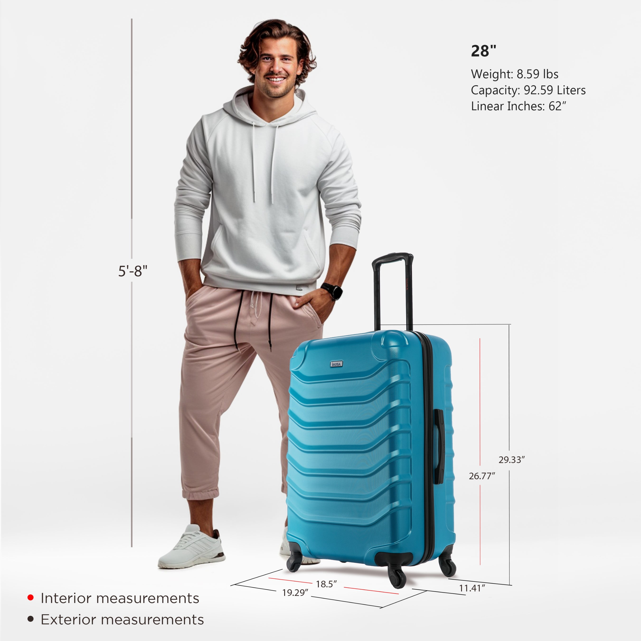 InUSA Endurance 28" Hardside Lightweight Luggage with Spinner Wheels, Handle, and Trolley, Teal