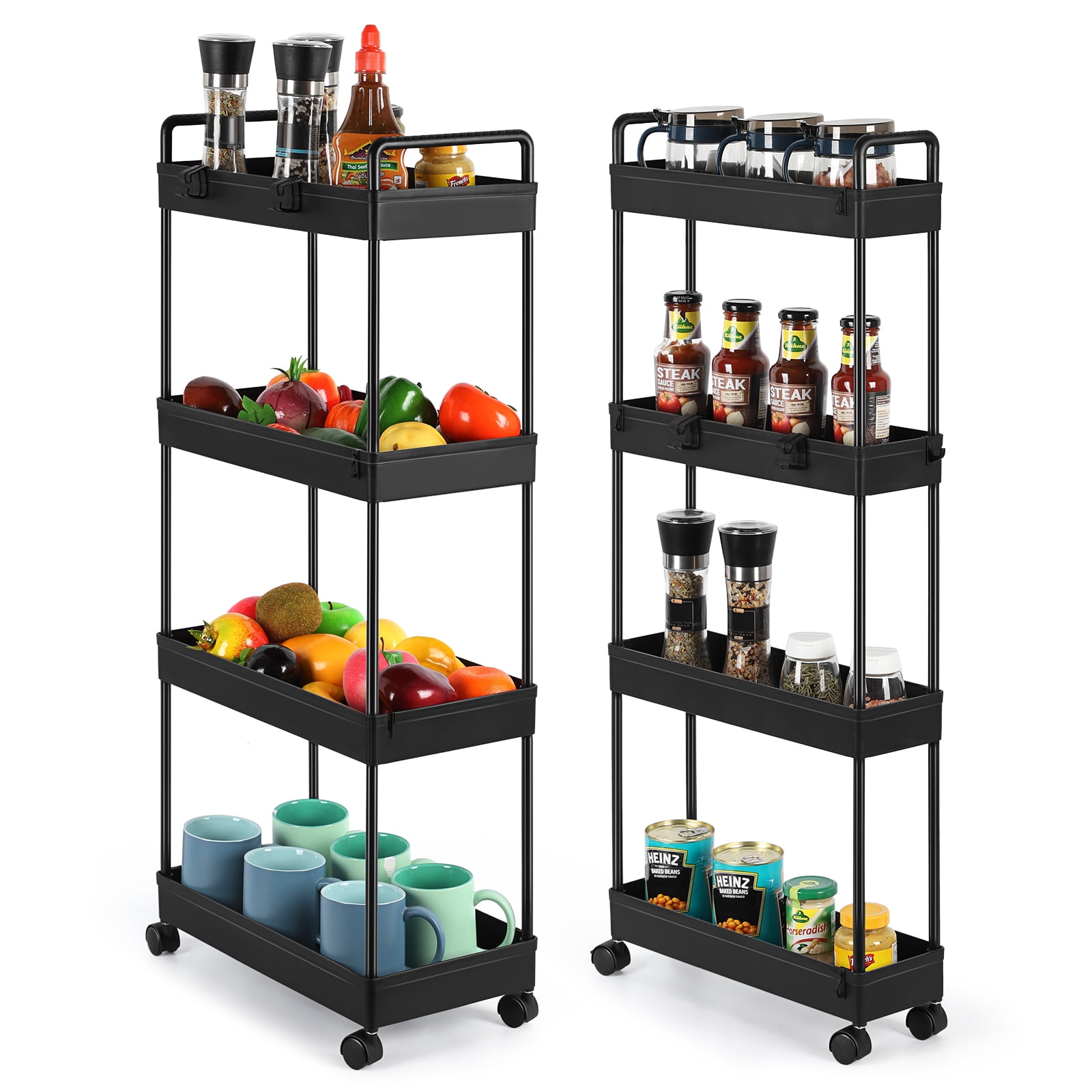 Oumilen 2pk 4-tier Plastic Storage Shelf Unit Multiple Room usage holds up to 50lbs per shelf