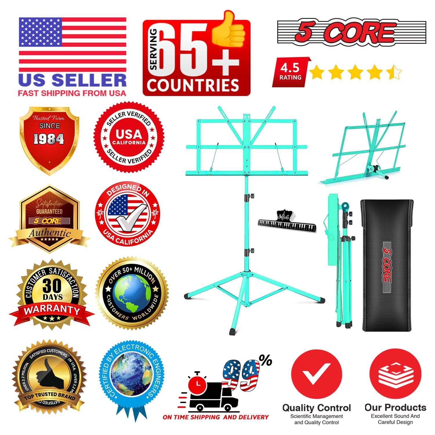 Music Stand Adjustable 57" Desktop Book Stands Sheet Holder All Metal Portable Bookstand