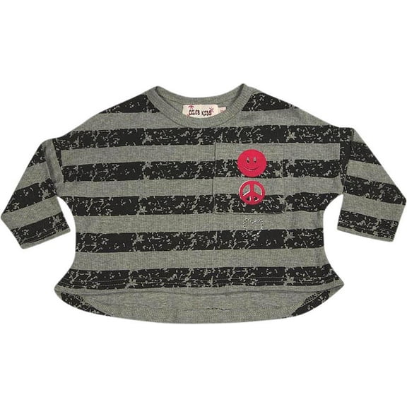 Celeb Kids - Little Girls Long Sleeve Crop Striped Top Grey Black / 4T