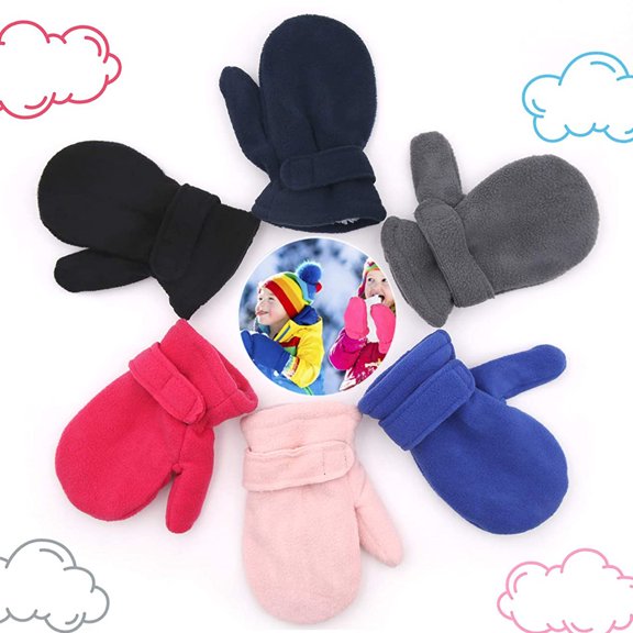 Sunjoy Tech Lined Faux Fleece Toddler Mittens, Kids Winter Warm Gloves, Child Ski Gloves Magic Tape Snow Baby Mitten for Boys Girls