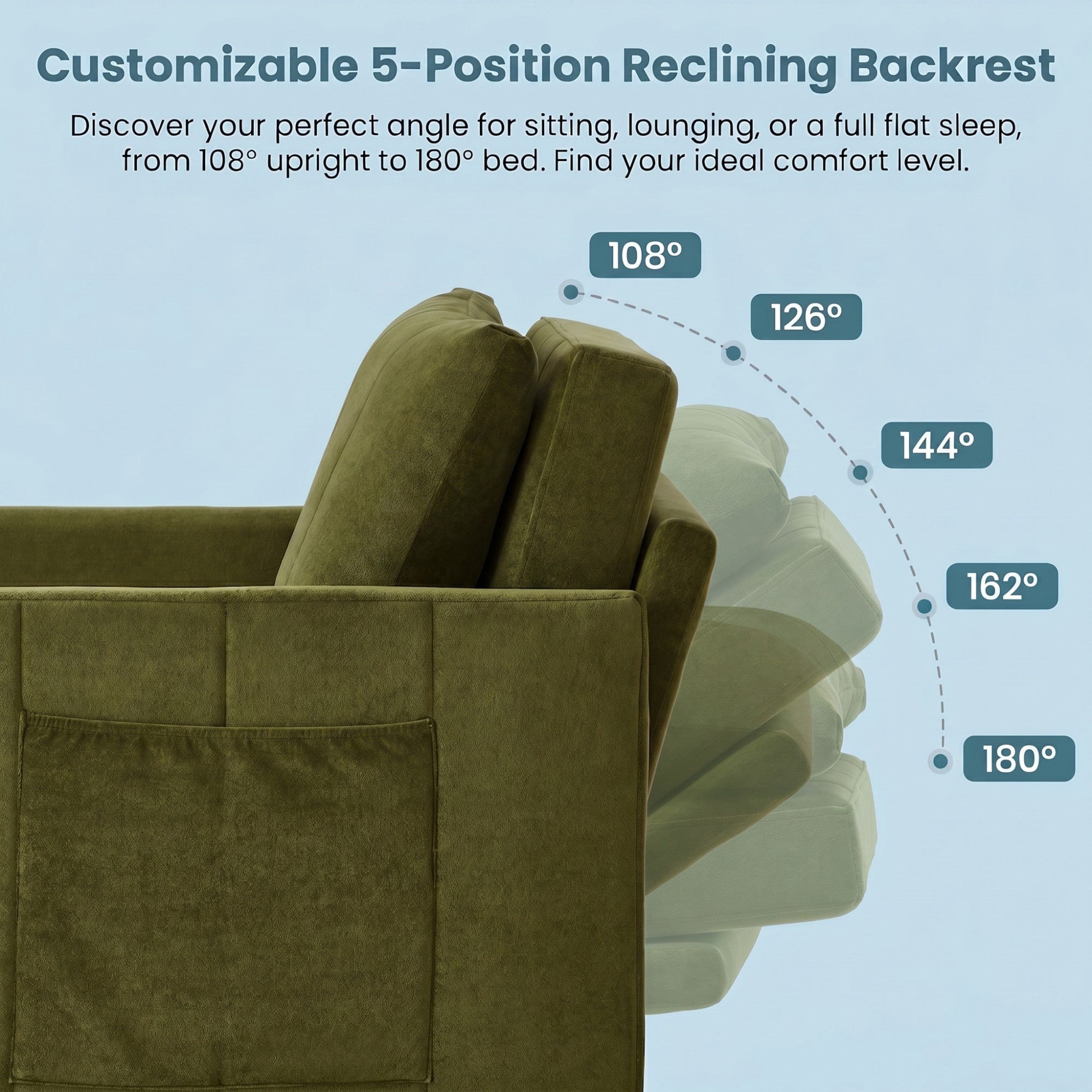 Sailvan 31.5" Convertible Pull Out Sofa Bed, Adjustable Chenille Sleeper Chair with Storage Green