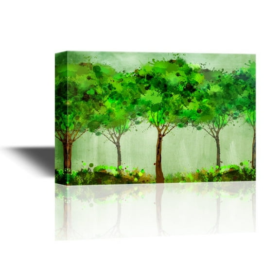 wall26 - Canvas Wall Art - Abstract Watercolor Style Green Trees Landscape - Gallery Wrap Modern Home Art | Ready to Hang - 32x48 inches