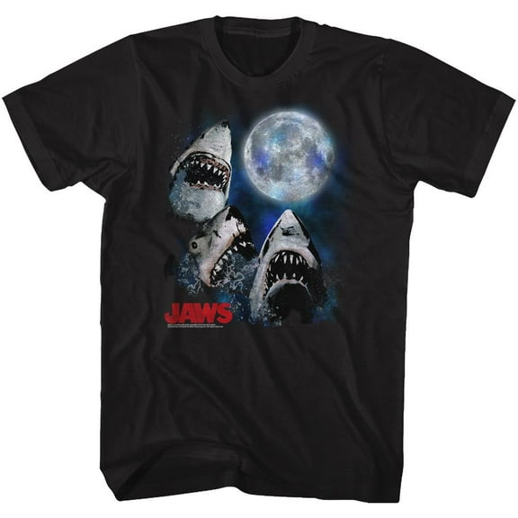 Jaws Three Shark Moon Black Adult T-Shirt 5Xl