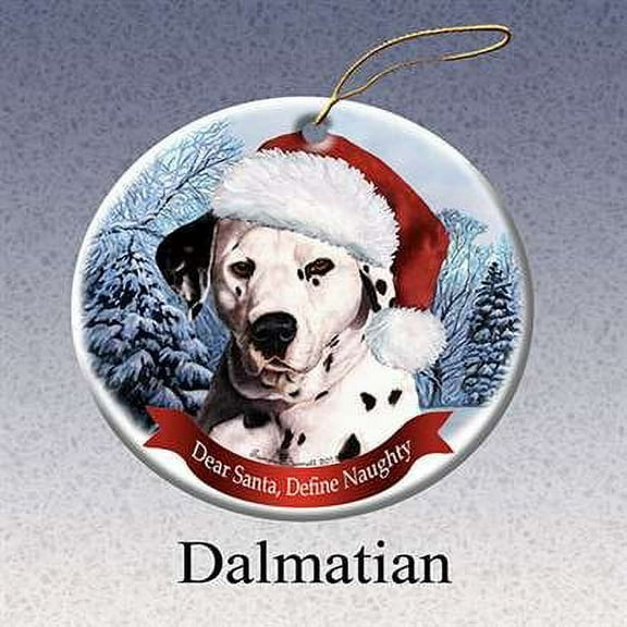 Holiday Pet Gifts Dalmatian Santa Hat Dog Porcelain Christmas Tree Ornament