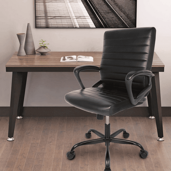 Home Office Desk Chair Computer Chairs Ergonomic Adjustable Bonded Leather Swivel Rolling Managerial Executive Chairs Black