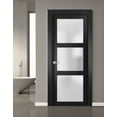 thumbnail image 4 of Solid French Pre-Hung Door Frosted Glass | Lucia 2552 Matte Black | Single Regular Panel Frame Trims Handle | Bathroom Bedroom Sturdy Doors -18" x 96", 4 of 6