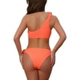 thumbnail image 3 of Women's 3D Rose Floral One Shoulder Ribbed Bikini Sets, 2 Piece Asymmetric Swimwear Bathing Suits Large Fluorescent Orange, 3 of 5