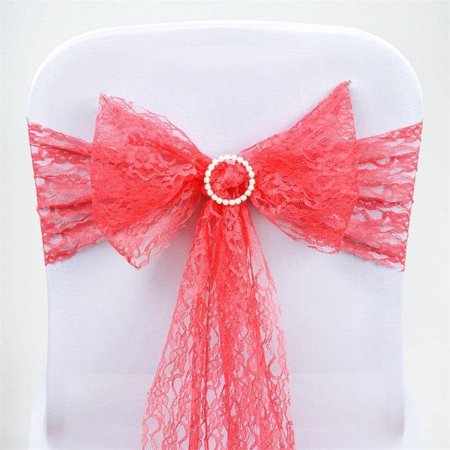 

Efavormart 5pc x JOLLY GOOD Lace Chair Sashes for Wedding Events Banquet Decor Chair Bow Sash Party Decoration Supplies - Coral