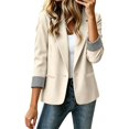 thumbnail image 2 of Drovellove Women's Casual Blazer with Notched Lapel and 3/4 Sleeves | Woven Button Front Jacket with Striped Turn Up Cuffs, Tailored Fit for Office, Business Meetings, Dating, 2 of 8