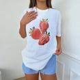 thumbnail image 2 of Womens Strawberry Tee Short Sleeve Floral Print Soft Breathable Casual Blouse White L, 2 of 6