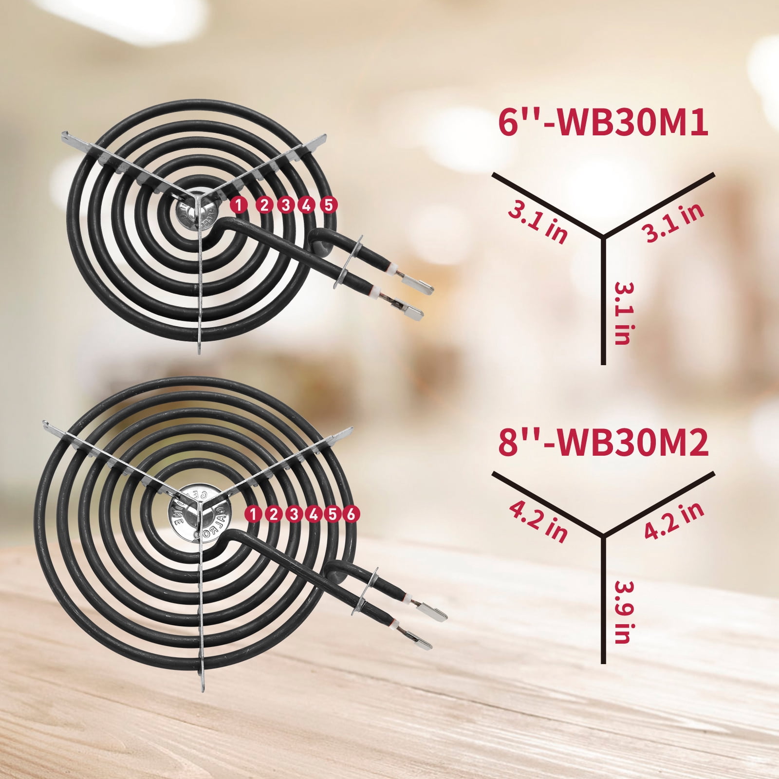 COZZIVITA WB30M1 & WB30M2 Electric Stove Burner Replacement - Fit GE, Hotpoint - 2x 8'' & 2x 6''