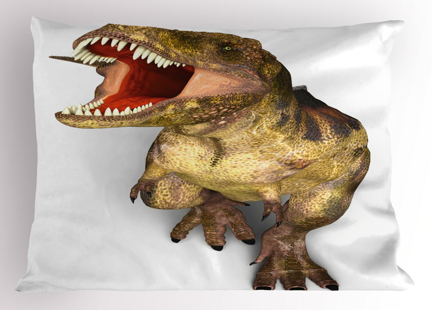 thumbnail image 1 of Dinosaur Pillow Sham Image of Roaring Rex Realistic Historical Animal with Sharp Teeth, Decorative Standard Queen Size Printed Pillowcase, 30 X 20 Inches, Army Green Scarlet Tan, by Ambesonne, 1 of 2