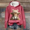 thumbnail image 2 of Luwomo Womens' Christmas Hoodies Hoodies Cow Print Holiday Graphic Long Sleeve Hooded Pullover Sweatshirt Cozy Fleece Loose Fit Ladies Tops Watermelon Red,L, 2 of 3