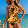 thumbnail image 2 of Wyobmus Womens One Piece Swimsuits Tummy Control Tropical Printed Bathing Suit High Cut Spaghetti Strap Swim Suit Swimwear Yellow, 2 of 6