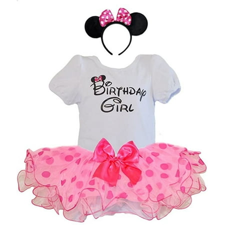 

Birthday Girl Tshirt Polka Dot Tutu and Headband 3 Pcs Outfit Age 1 Light Pink Small 1T