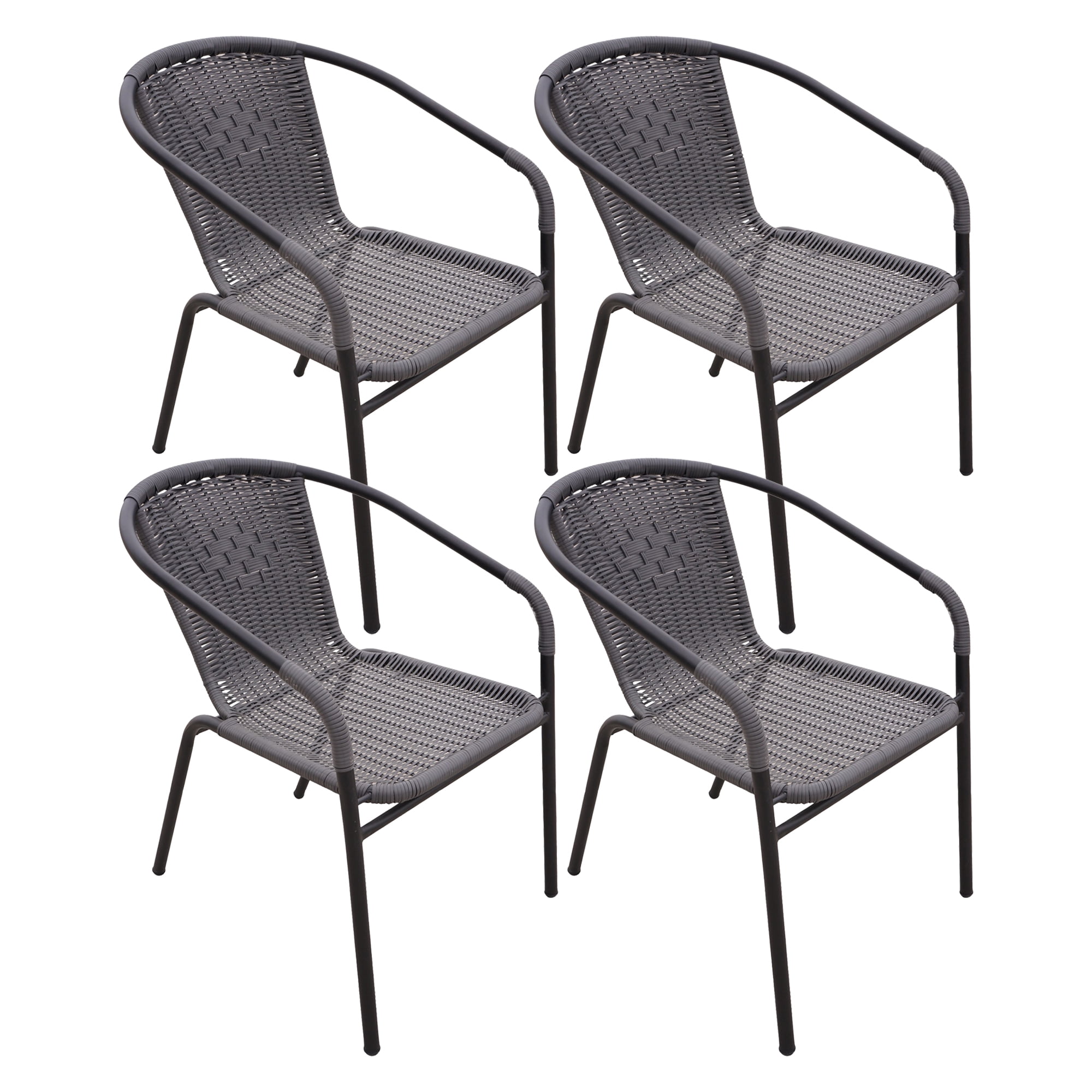 RTC Group Furniture Stackable Rattan Dining Chair, Set of 4 for Indoor/Outdoor Patio Restaurant, Porch, Backyard Gray