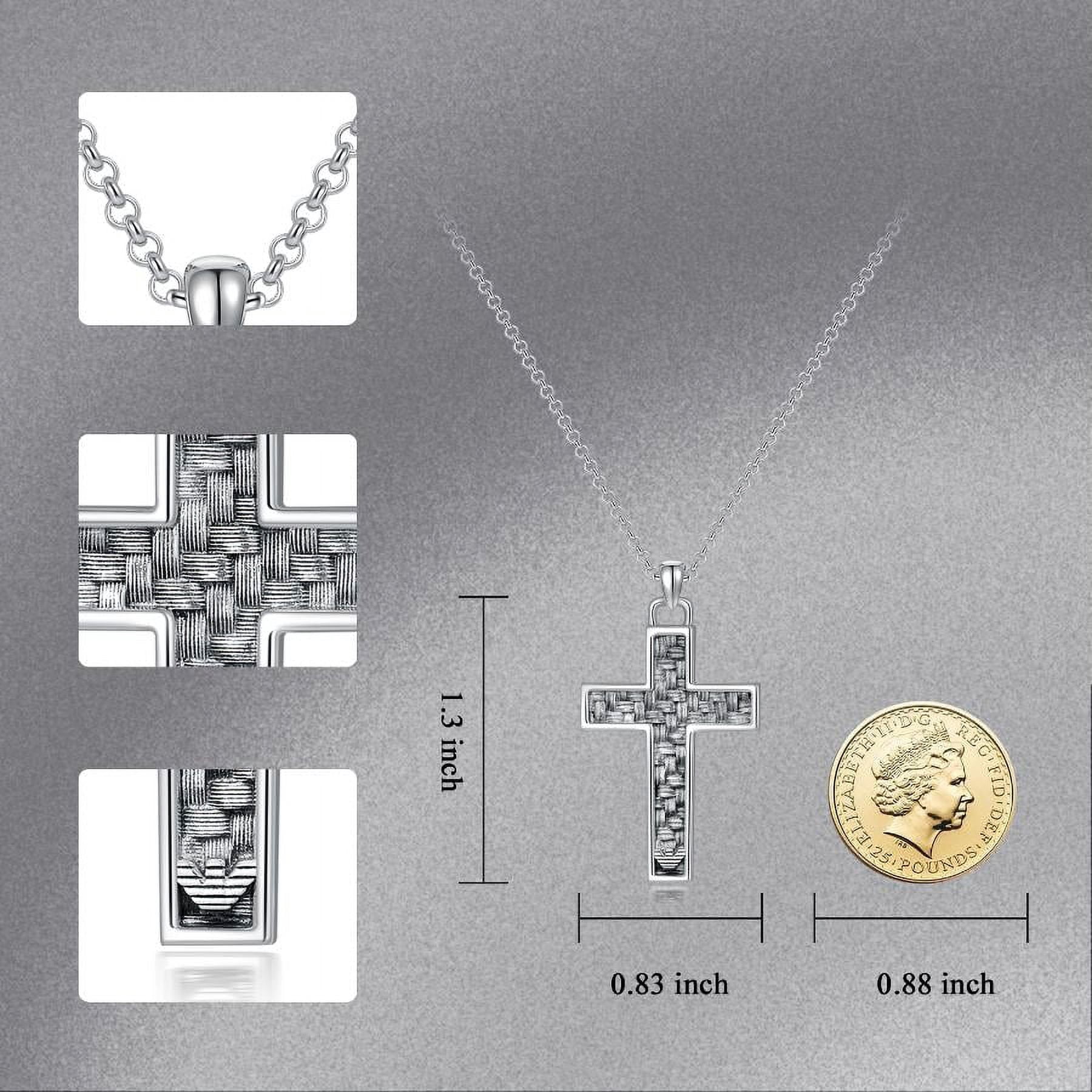 SISGEM Gift for Men, Cross Neckalce 925 Sterling Silver Cross Pendant with 22''+2'' Chain Faith Jewelry Jesus Gifts for Men Father Uncle Sons Christians