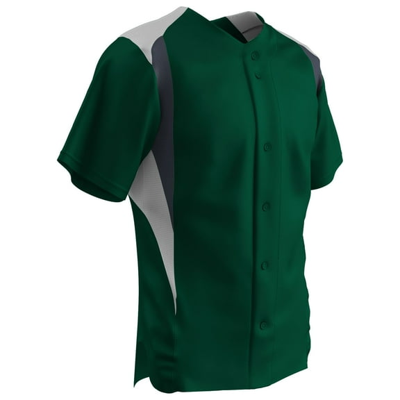Champro Bull Pen Full Button Jersey Adult (2XL, Forest/White/Graphite)