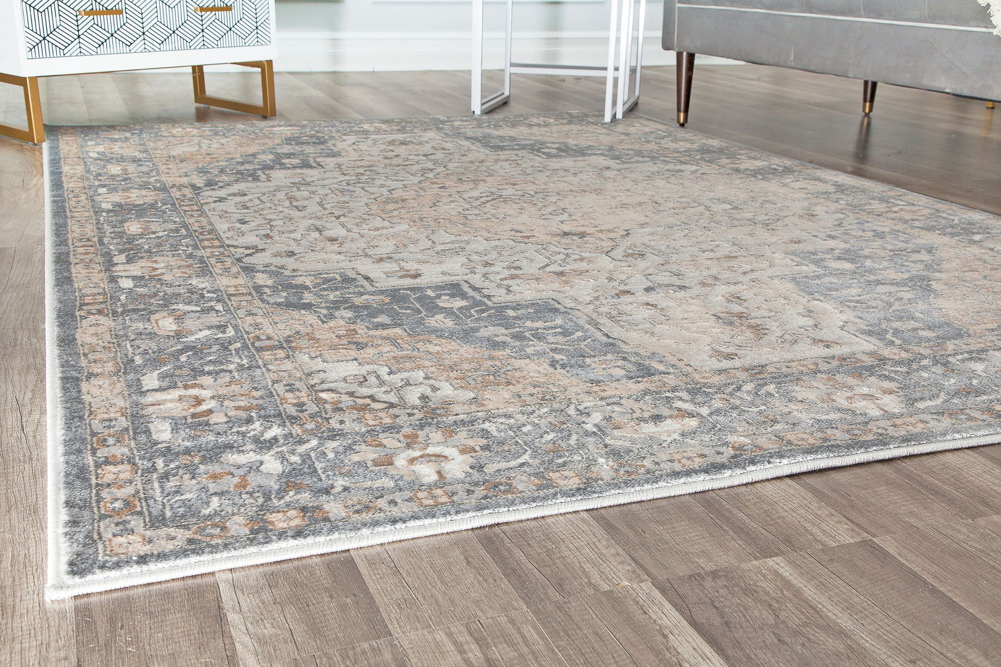 Rugs America Emali EA30A Taupe Grey Vintage Farmhouse Taupe Area Rug, 5'x7'
