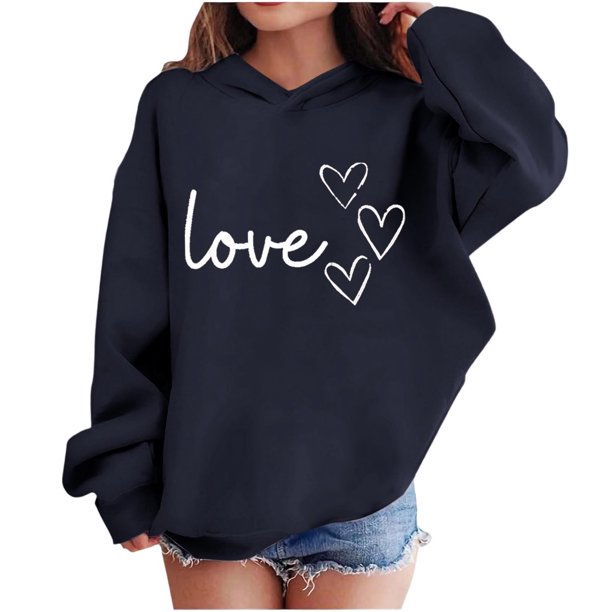 Sudadera con capucha y estampado de corazón de San Valentín, sudadera de manga larga para niños y niñas, chaqueta para niñas de talla mediana y grande.