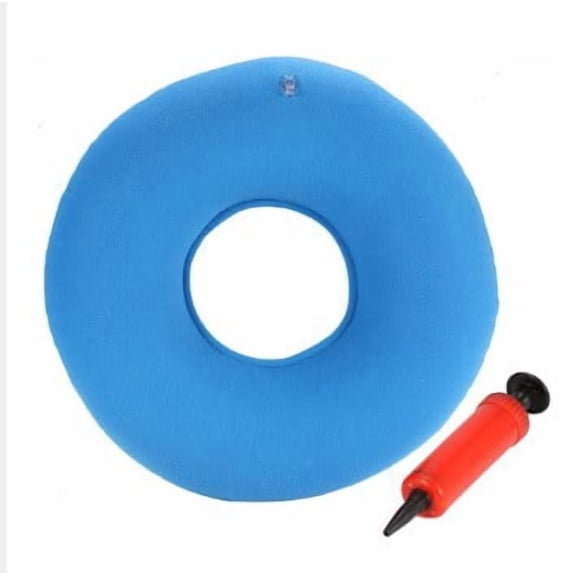 ROSEXIXI Wheelchair Cushion, Light Blue Inflatable Round Seat Pillow with Soft Cloth Cover, Includes Manual Pump, Suitable for Pressure Relief, Hemorrhoid & Bed Sore Comfort.