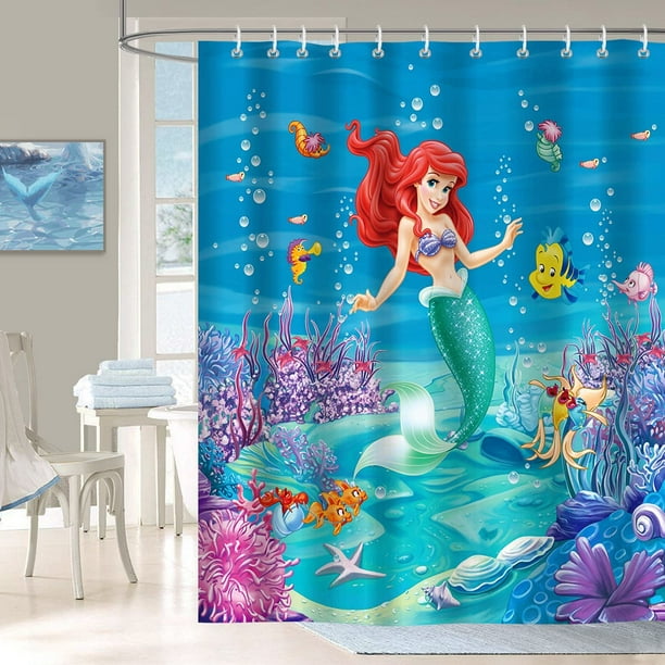 The Little Mermaid Shower Curtain for Girls Under The Sea Fish