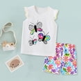 thumbnail image 5 of Otqutp Toddler Beach Outfits for Spring Summer Girls' Suit Cute Butterfly Flower Print Short Sleeved Knitted Cotton Round Neck T Shirt Set, 5 of 7