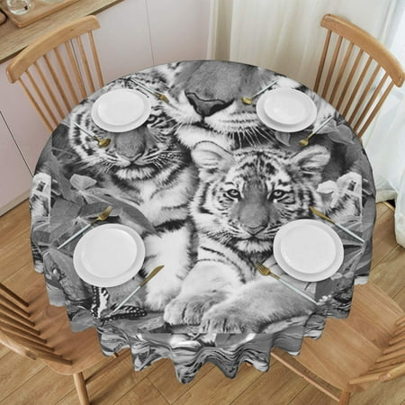 

Tablecloth Color Changing Tiger Family Table Cloth For Circular Tables Waterproof Resistant Picnic Table Covers For Kitchen Dining/Party