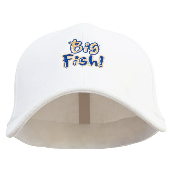 Big Fish Text Embroidered Stretch Heavy Weight Brushed Cotton Fitted Cap - White S-M