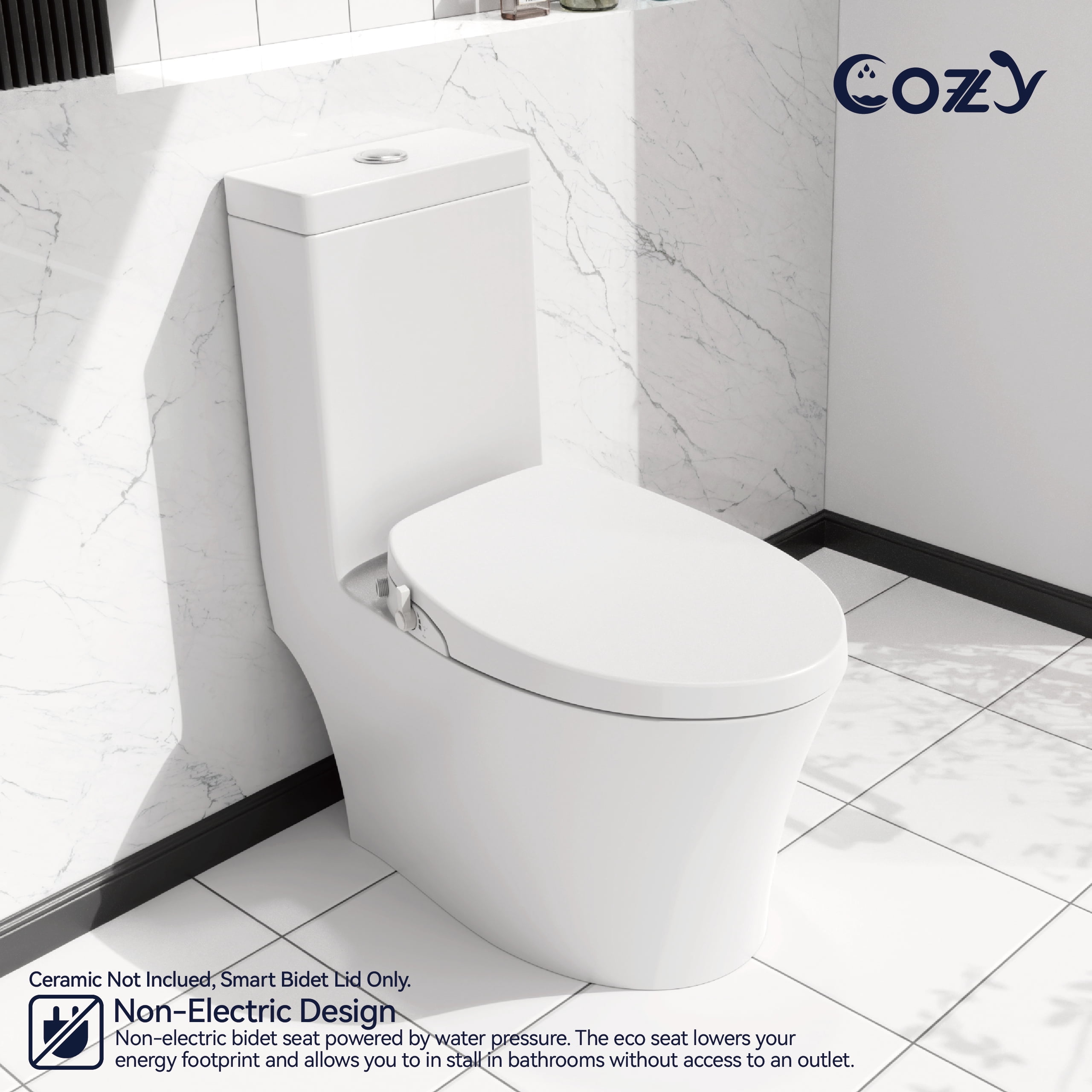 COZY Bidet Toilet Seat, Non-Electric Swash Eco Bidet Seat, Rear & Feminine Wash, Adjustable Water Pressure, LS-SBWH01