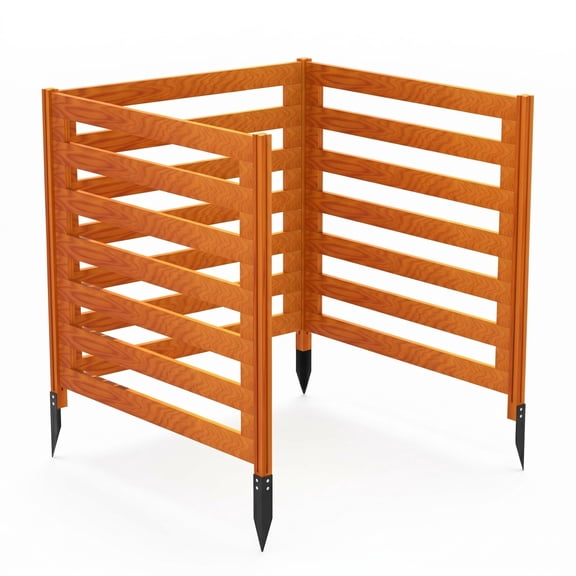Natural Solid Wood Air Conditioner Fence, Privacy Fence Screen for AC Enclosure Outside, Louvered Fence HVAC Guard with Metal Stakes