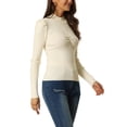 thumbnail image 4 of Suéter casual de manga larga con cuello alto y fruncido en la parte delantera para mujer Inspire Chic, talla XL, color blanco, 4 of 6