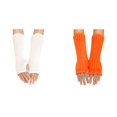 thumbnail image 1 of 2 Pack(WH1 1PCS & Orange 1PCS) Multipack Women Autumn and Winter Solid Color Multicolor Wool Long Striped Knit Half Finger Gloves, 1 of 8