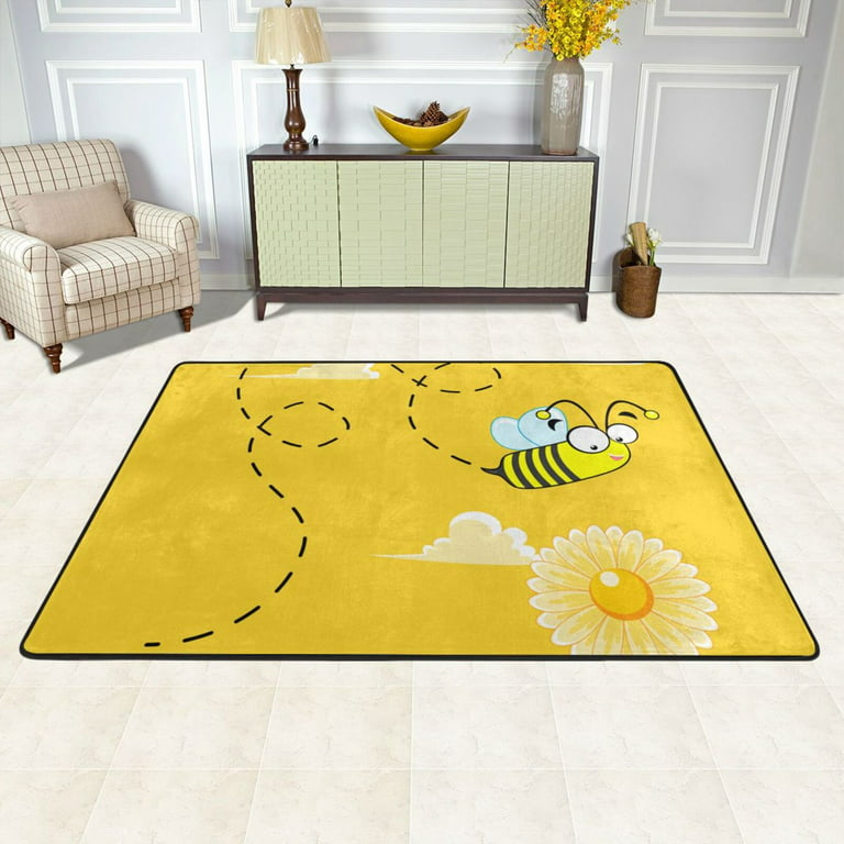 ZICANCN Area Rugs Doormat , Yellow Funny Flying Bee Facecloth Non-Slip  Floor Mat Rug for Living Room Kitchen Sink Area Indoor Outdoor Entrance  72x48 
