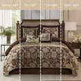 thumbnail image 5 of Grand Avenue Brown Gold Comforter Set California King Size, 7 Piece Jacquard Floral Bedding Set, All Season, Ultra-Soft, Matching Pillows & Shams, Bed Skirt, 5 of 14