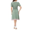 thumbnail image 3 of INSPIRE CHIC Women's Floral Sundress Ruffle Neck Smocked Waist Short Sleeve Dress M Light Green, 3 of 5