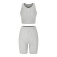 thumbnail image 3 of Bovxnpu Women Athletic Outfits, 2 Piece Workout Sets, Women's Piece Outfits Rib Knit Round Neck Sleeveless Crop Tank Top And High Waist Biker Shorts Set L, 3 of 6