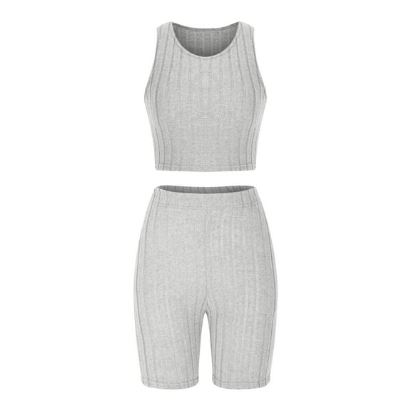 cfhntfmh Women's Lounge Sets 2 Piece Slim Ribbed Sleeveless Crewneck Crop Tank Top Stretchy Biker Shorts Set Tracksuits