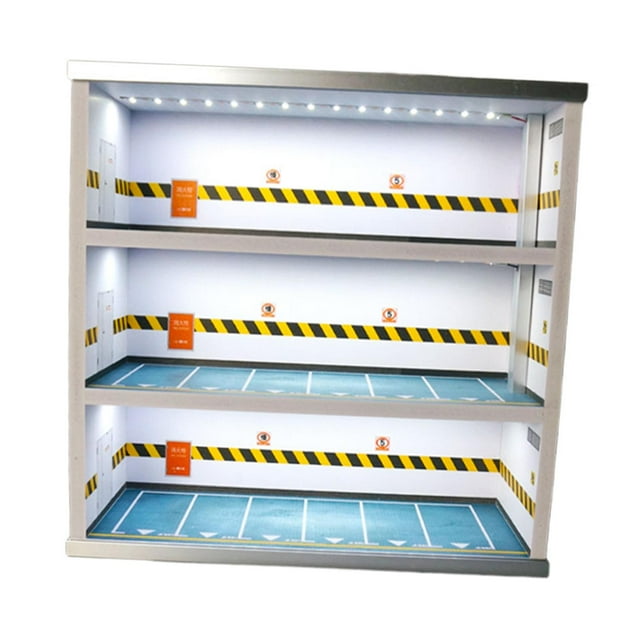 1:64 Estacionamiento de estacionamiento escena del vehículo Juguete con espacio de estacionamiento 3 niveles Diorama de garaje con LED para muñecas de Pared blanca