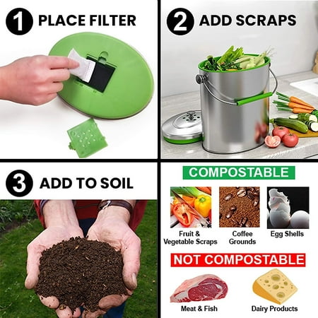 iTouchless - 1.6 Gal. Compost Bin with AbsorbX Odor Filter - Silver