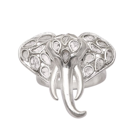 1.50 CTW Natural Diamond Polki Elephant Women's Valentines Day Gifts Ring 925 Sterling Silver