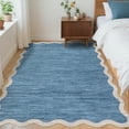 thumbnail image 4 of Garvee 8'x10' Modern Scalloped Rug Washable Rug with Non Slip Backing, Neutral Farmhouse Soft Low Pile Carpet for Living Room Bedroom Home Office, Blue, 4 of 8