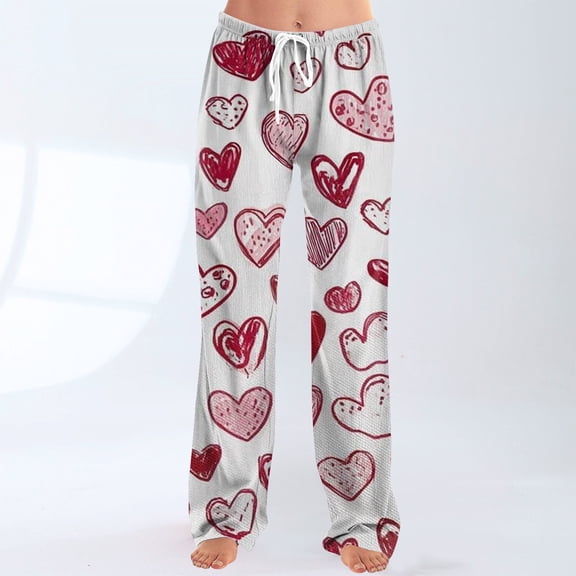 Valentines Pajamas Pant for Women Heart Funny Holiday Love Heart Pj Pants Soft Pajama Lounge Pants Cozy Valentines Day Gifts Pajamas Women