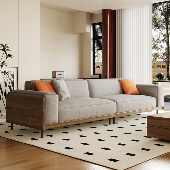 NessCarsti Mod. 4-seater sofa - Timecloud couch, wood frame/metal legs,suit office/apartment/living rm, 111.81", grey