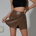 thumbnail image 4 of FRSASU Womens Fuax Leather Skirt Pleated Irregular High Waisted Side Zipper Bodycon Pencil Mini Divided skirts Brown, 4 of 9