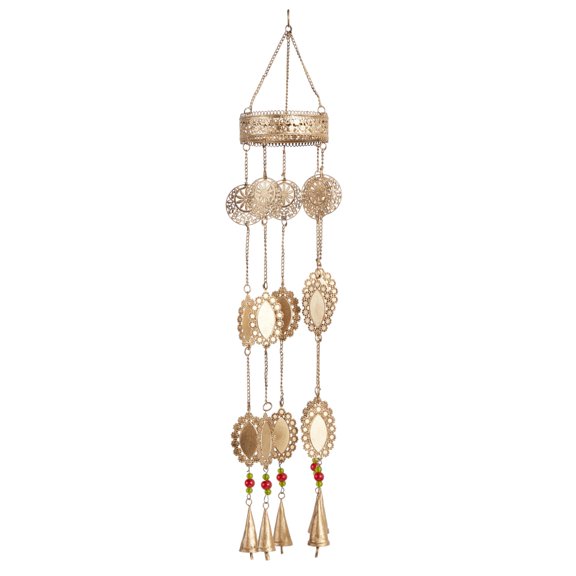 DecMode 31" Gold Metal Floral Windchime with Glass Beads and Cone Bells