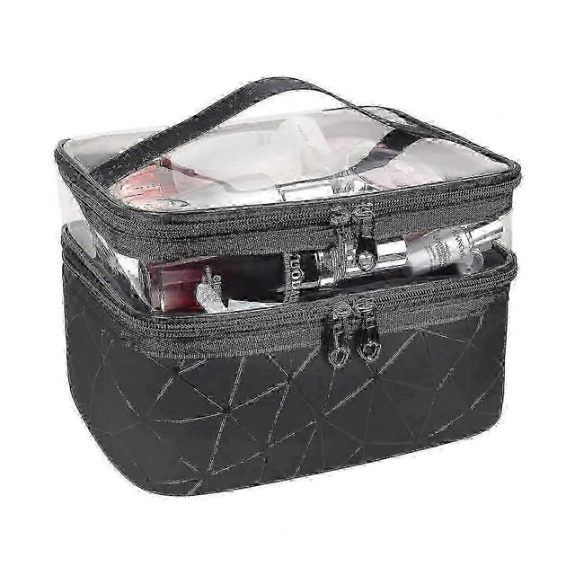 2025 Toiletry Bag Double Layer Cosmetic Bag Transparent Large Travel Makeup Bag Organizer Wash Bag for Men & Women Premium Quality Wash Bag -Black